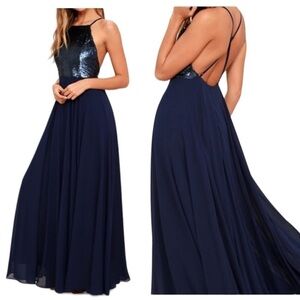 Lulu's Cotillion Matte Navy Blue Sequin Maxi Dress
